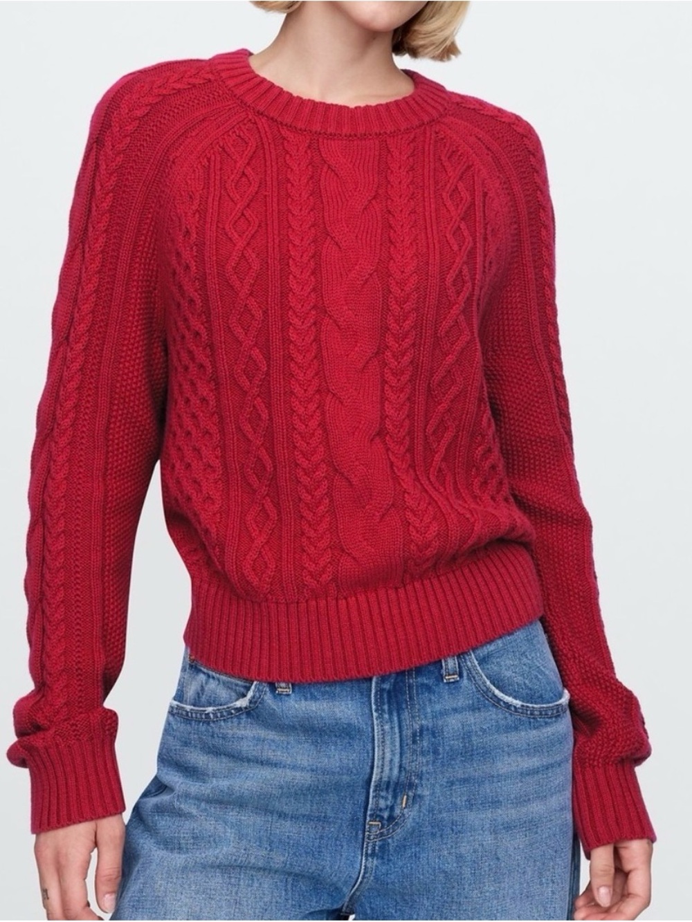 GAP Red Cable-Knit Crewneck Sweater